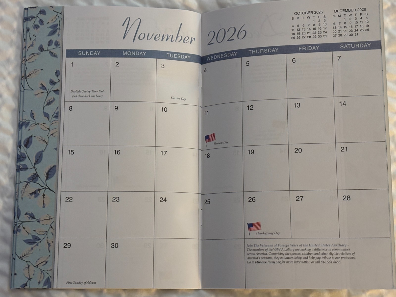 Veterans of Foreign Wars- 2026 – Medium Monthly Planner Pen Post-Its – 12 Months