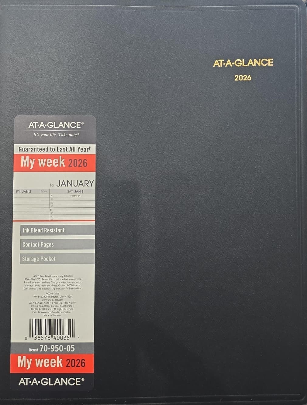 AT-A-GLANCE Weekly Appointment Book 2026 Planner 8-1/4″ x 11″ Black (709500526)