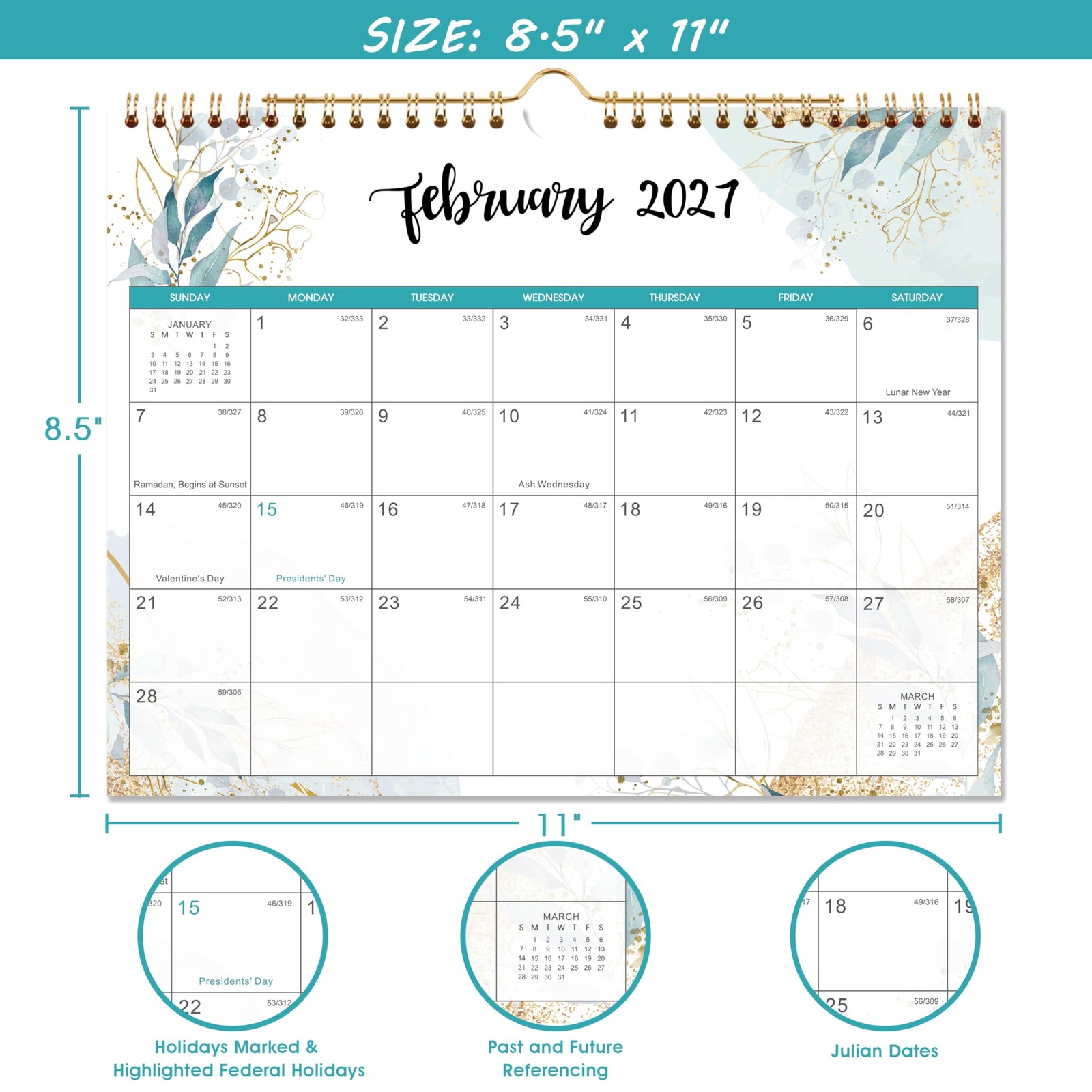 2026-2027 Calendar – Wall from Medium (8.5″ x 11″), White