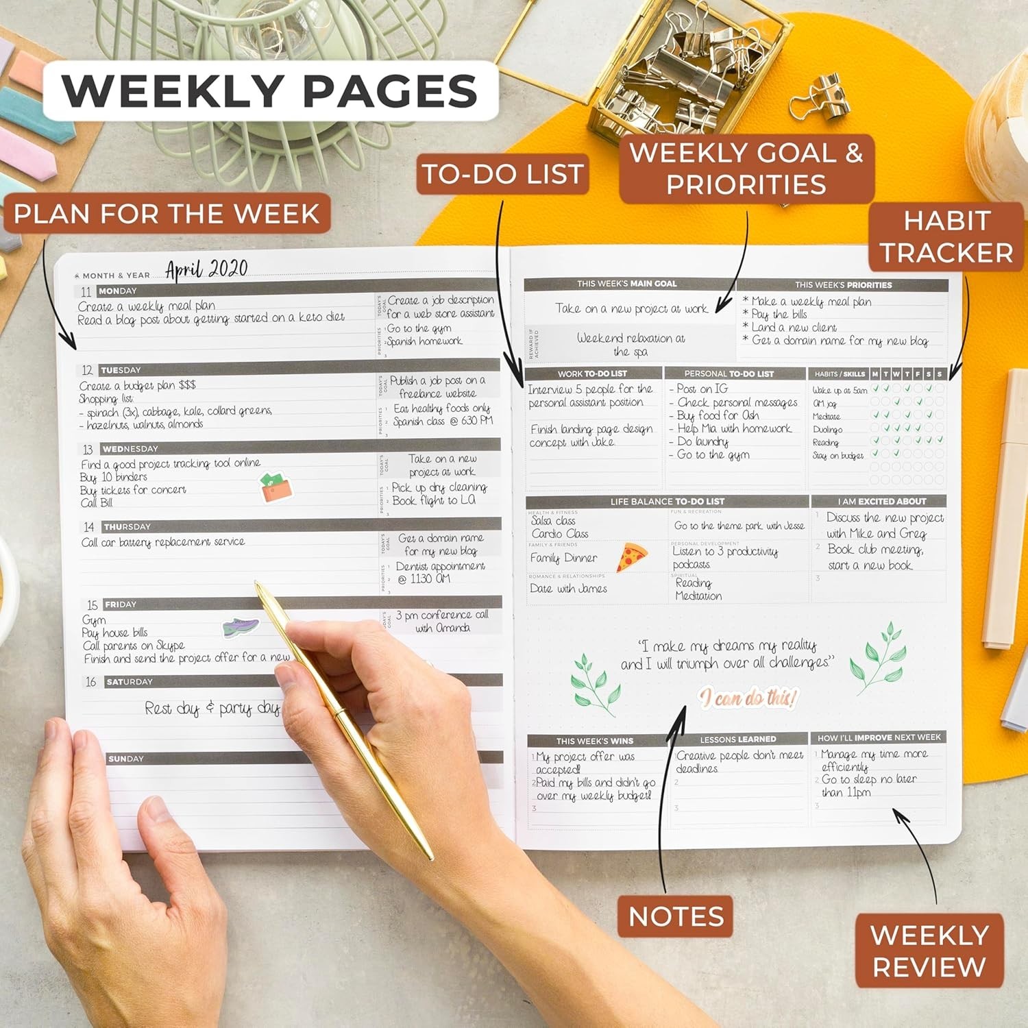 Undated Weekly & Monthly Planner – 8.5×11″ – Rose Gold