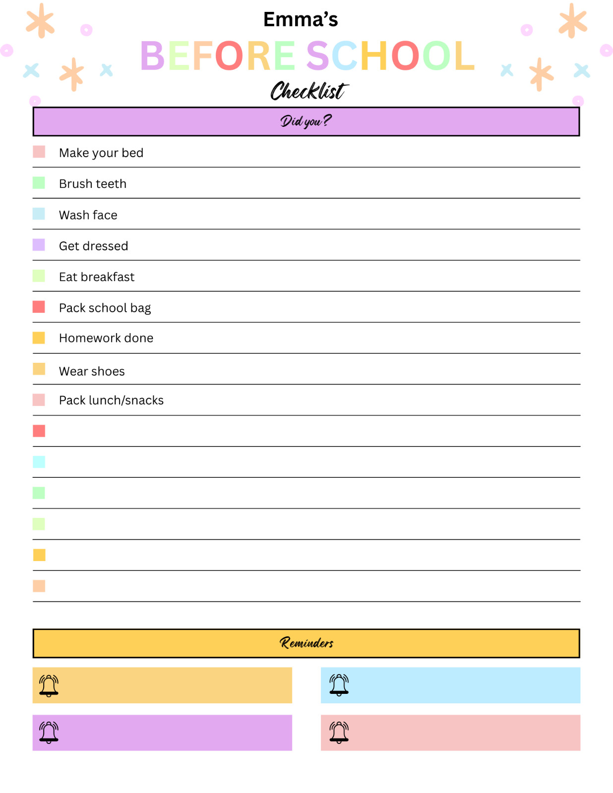 Digital | Before School, After School, After Bed Editable Kids Chores Bundle PDF
