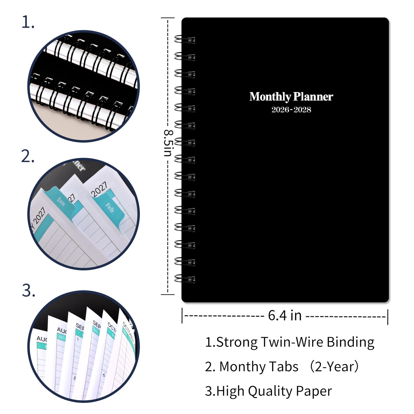 2026-2028 Monthly Planner/Calendar – 6.3″ x 8.4″(A5 Size) Small x 8.4″