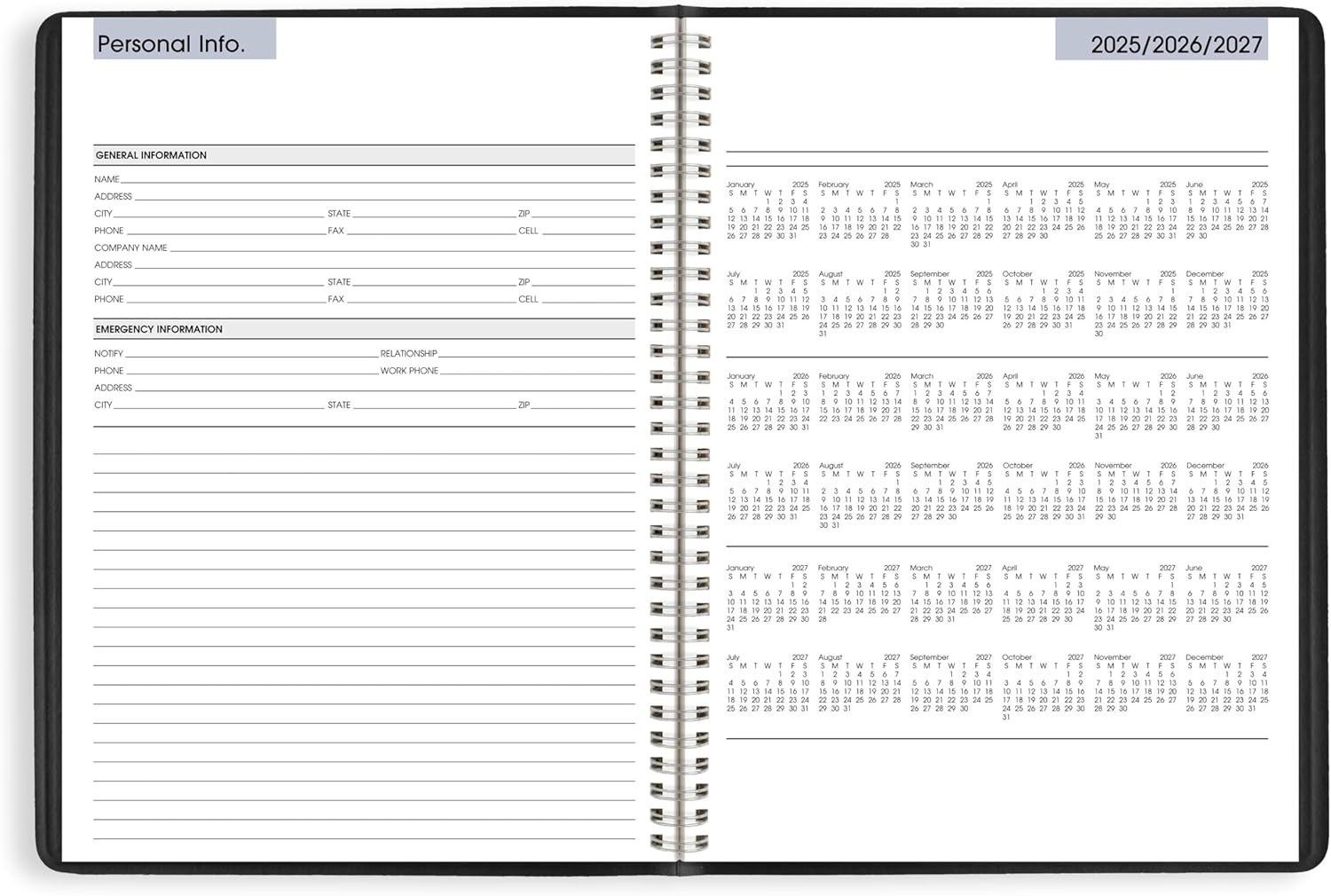 2026 Appointment Book Planner, Weekly, 8″ X 11″, Large, Quarter-Hourly, Black