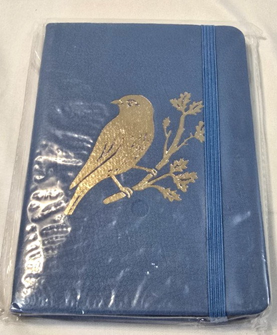 NEW Bird Hardcover Journal 80 Lined Pages 4″x 5.75″ w/ elastic band -Blue/ gold