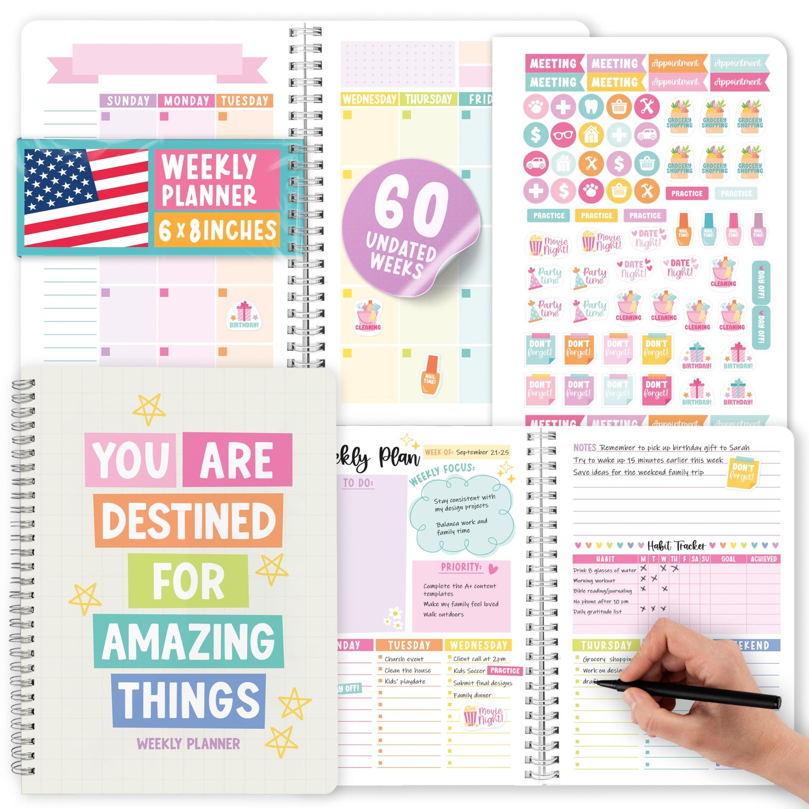 Undated Planner Weekly and Monthly – Spiral Undated Weekly Planner for & Adul…