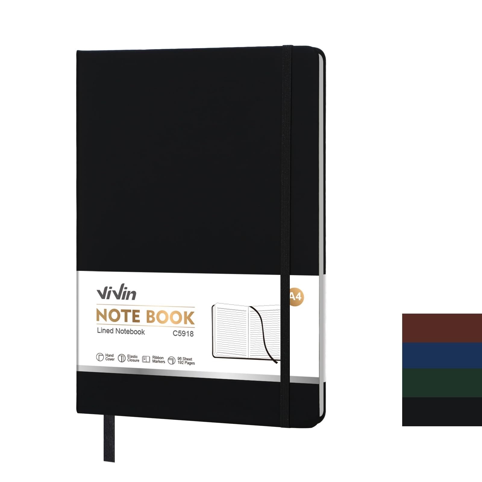 ViVin A4 College Ruled Notebook for Work, 8.5″ x 11″ Leather A4, Black