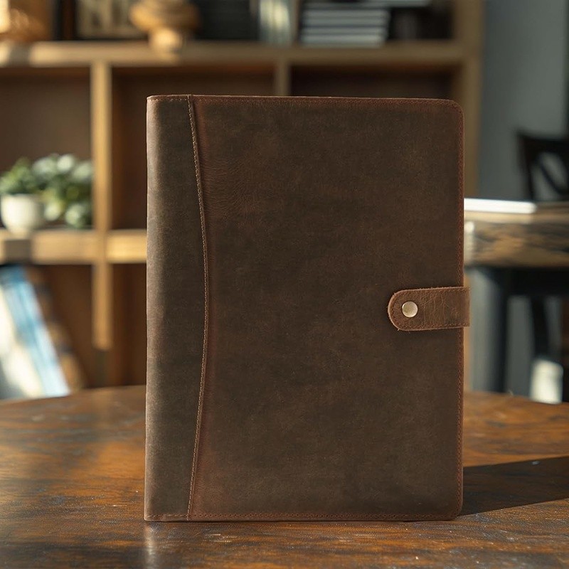 Handmade Full Grain Leather Padfolio Organizer W/ Card Slots & Pen Loops New