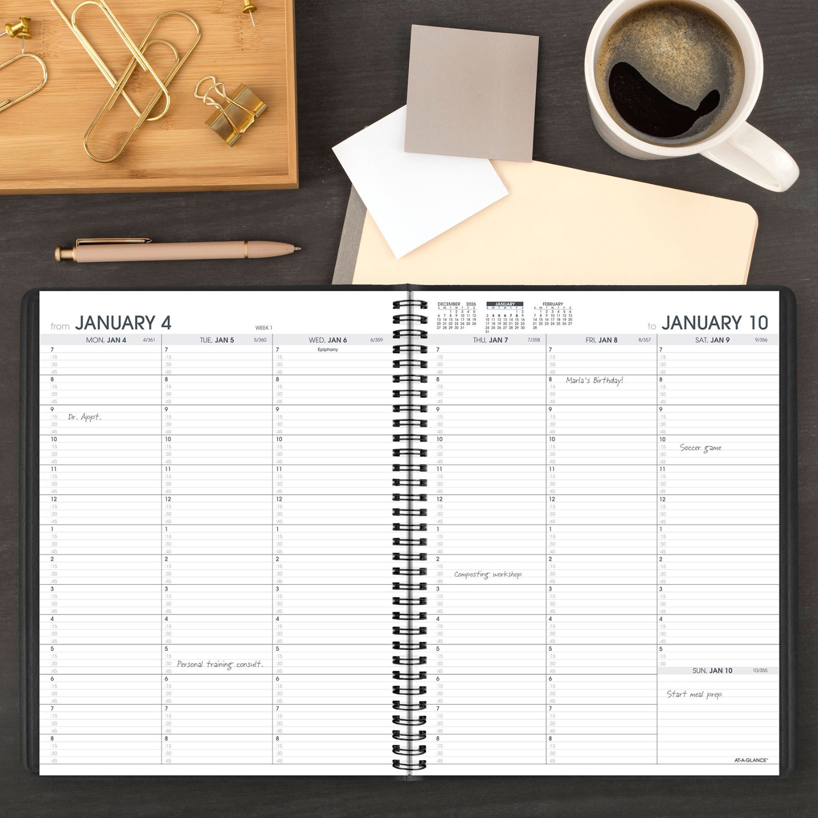 2026 At-A-Glance 70-950-05 Weekly Appointment Book, 8-1/4 x 11″, Black Cover