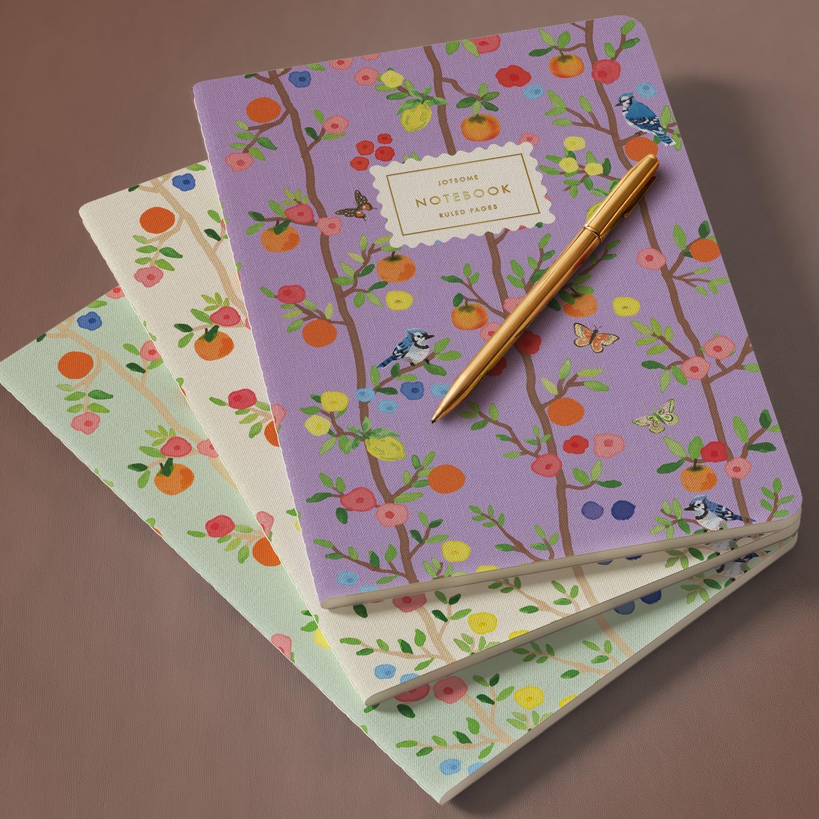 Jotsome Stitched Notebook Set, 3 Pack, 6″ x 8.5″, 64 Wide Ruled Pages, Green