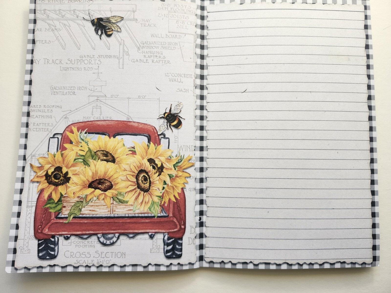 Junk Journal Blank Booklet “BEE KIND” BEES Sunflowers HANDMADE + LG 40pg 9×6