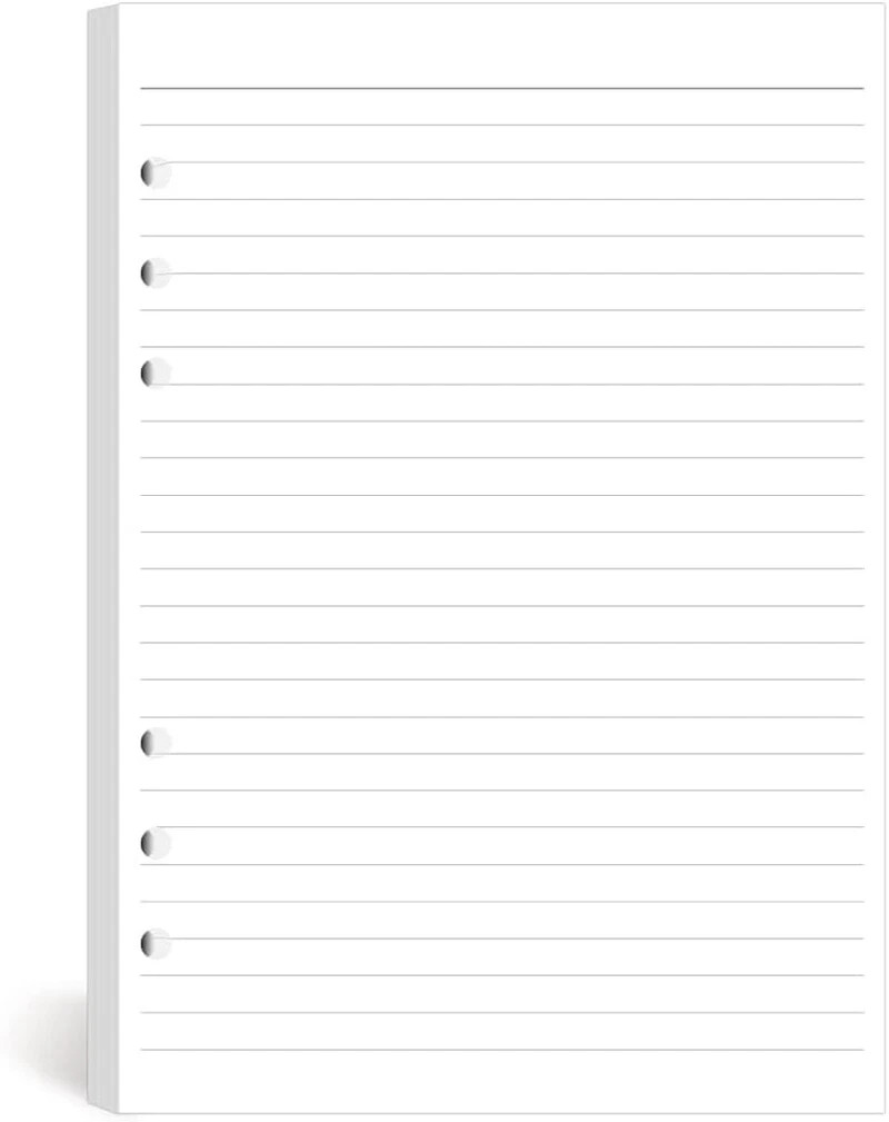 A5 Lined Paper 6-Hole Punched, 100 Sheets (200 Pages), Compatible with A