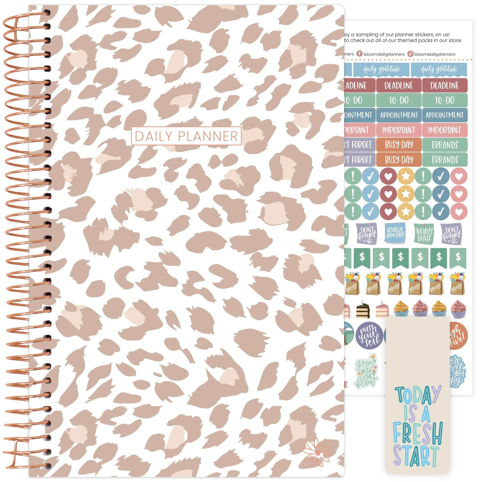bloom daily planners Undated Soft Cover Planner, 5.5″ x 8.25″, Tan Leopard