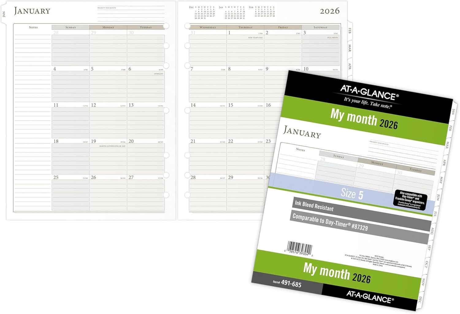AT-A-GLANCE 2026 Planner Refill, Monthly, 8-1/2″ x 11″, Folio Size 5, Loose-Leaf