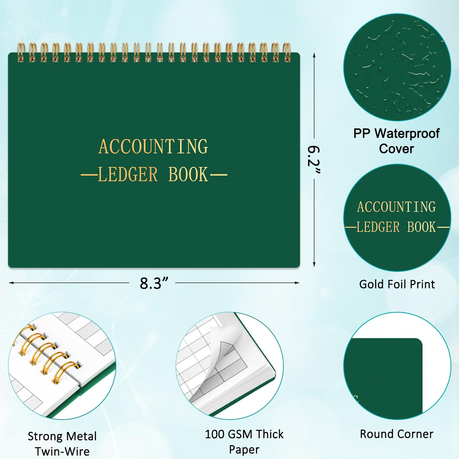 HAUTOCO Accounting Ledger Book A5 Horizontal Books for Dark Green