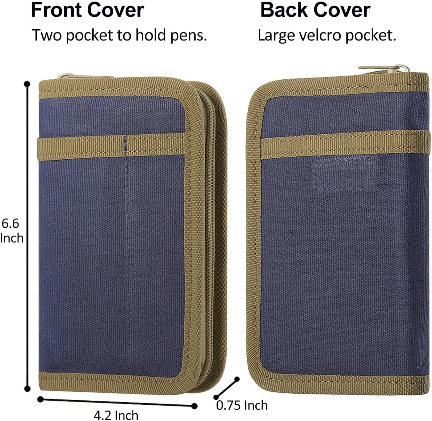 Pocket Notebook Cover for Field Notes, Waxed Canvas Journal Cover with Zipper