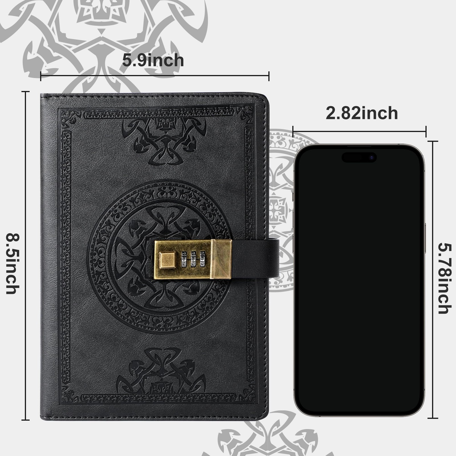 CAGIE Journal with Lock for Men and Women Refillable 290 Lined Pages Black