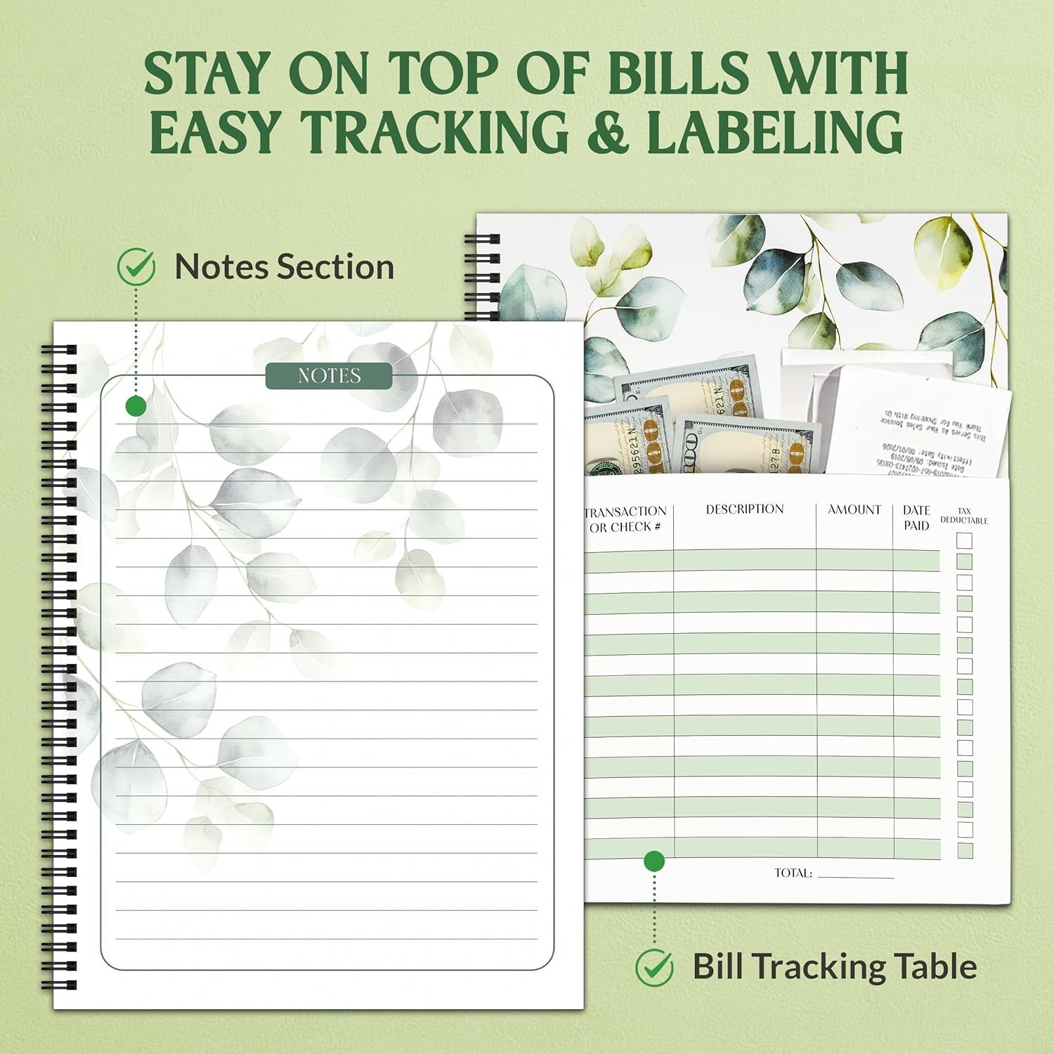 Decorably Bill Organizer with Pockets, 14 Pocket Pages 9x12in Euc