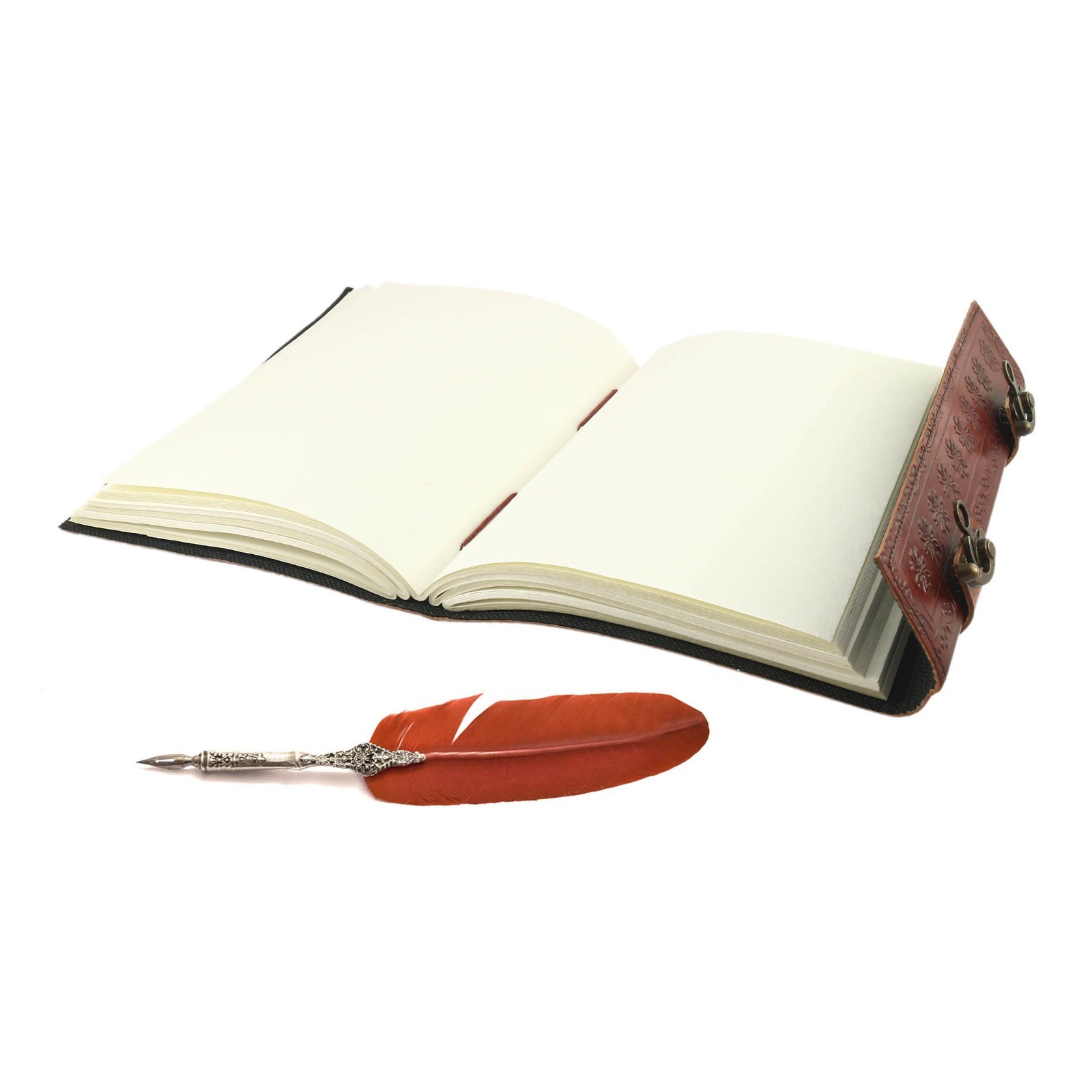 Handmade Brown Leather Journal Notebook with Stone Embellishments & Metal Clasp