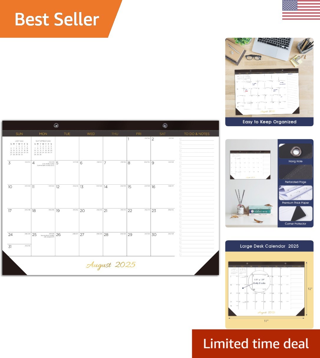 2025-2026 17″ x 12″ Monthly Desk Pad Calendar, White/Black