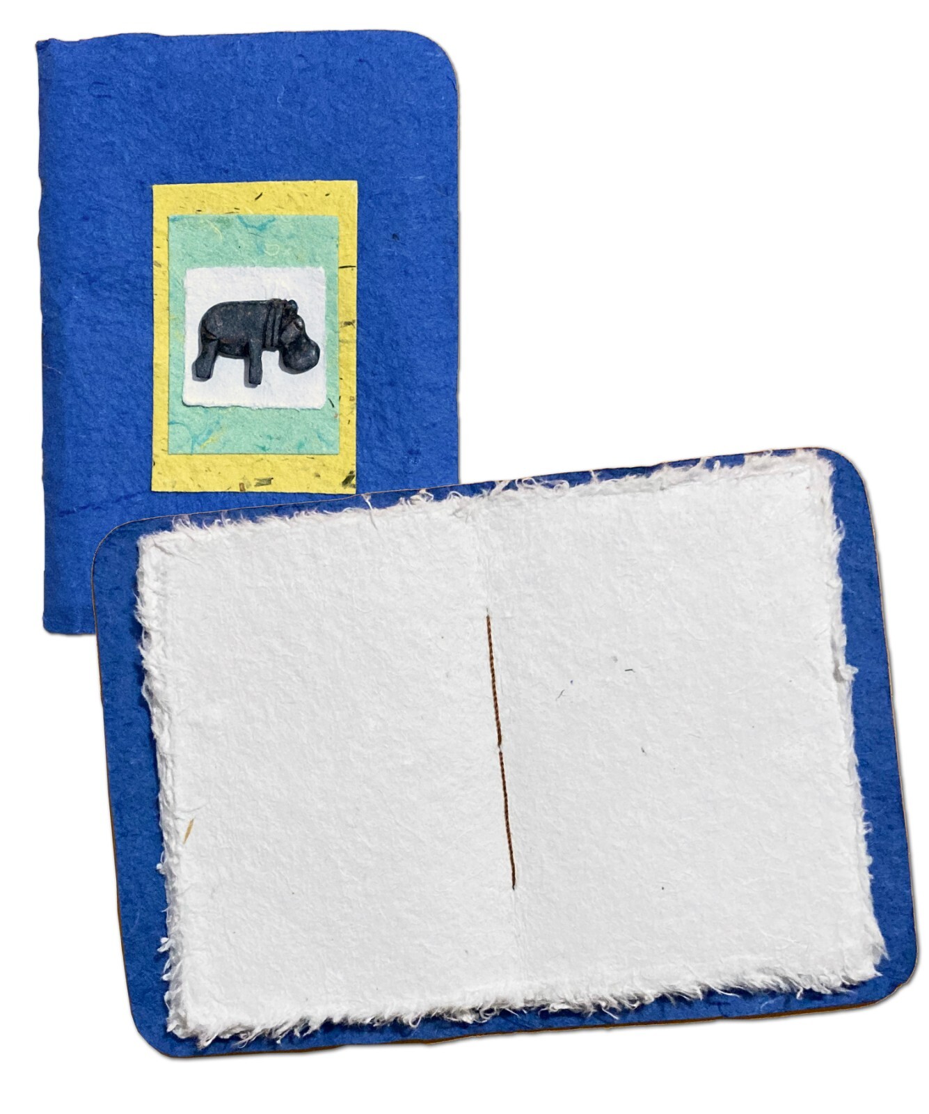 10 Handmade Paper Journals w/ Stone Hippo 5×7 Notebook Diary Deckle Pages