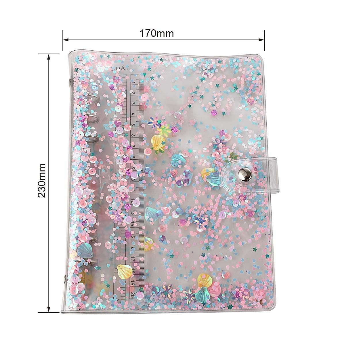 SICCOMA A5 6-Ring Loose Leaf Binder Cover PVC Glitter A5, Confetti-Pink