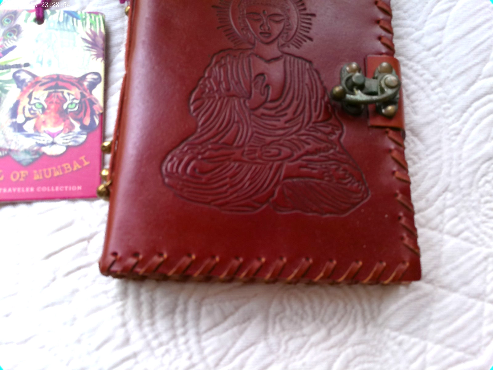 JEWEL OF MUMBAI HANDMADE LEATHER JOURNAL KRISHNA METAL LATCH 144 LINED PAGES C