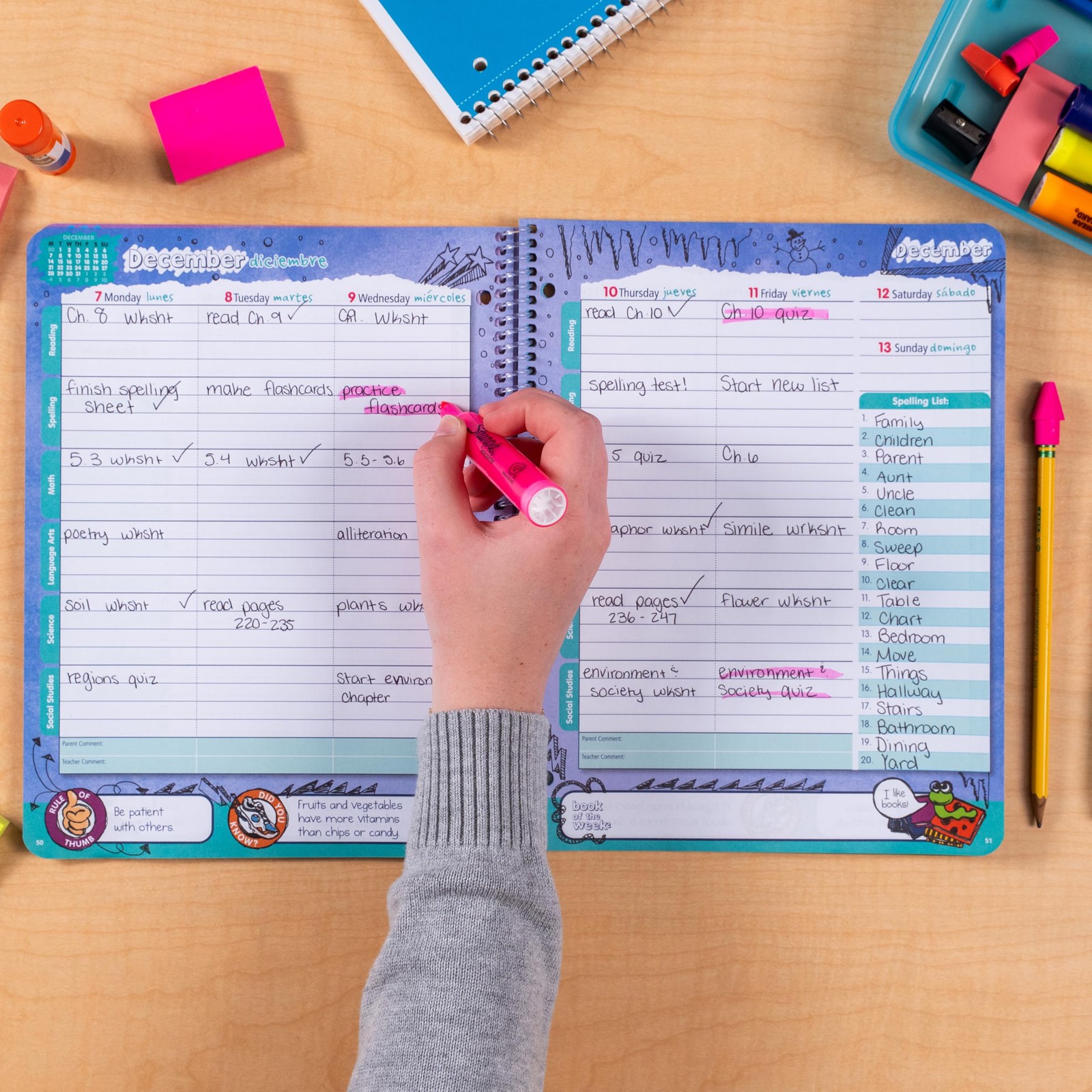 School Planner for Elementary Students 2026-27, Create, 8.5 8.5″ x 11″, Pink