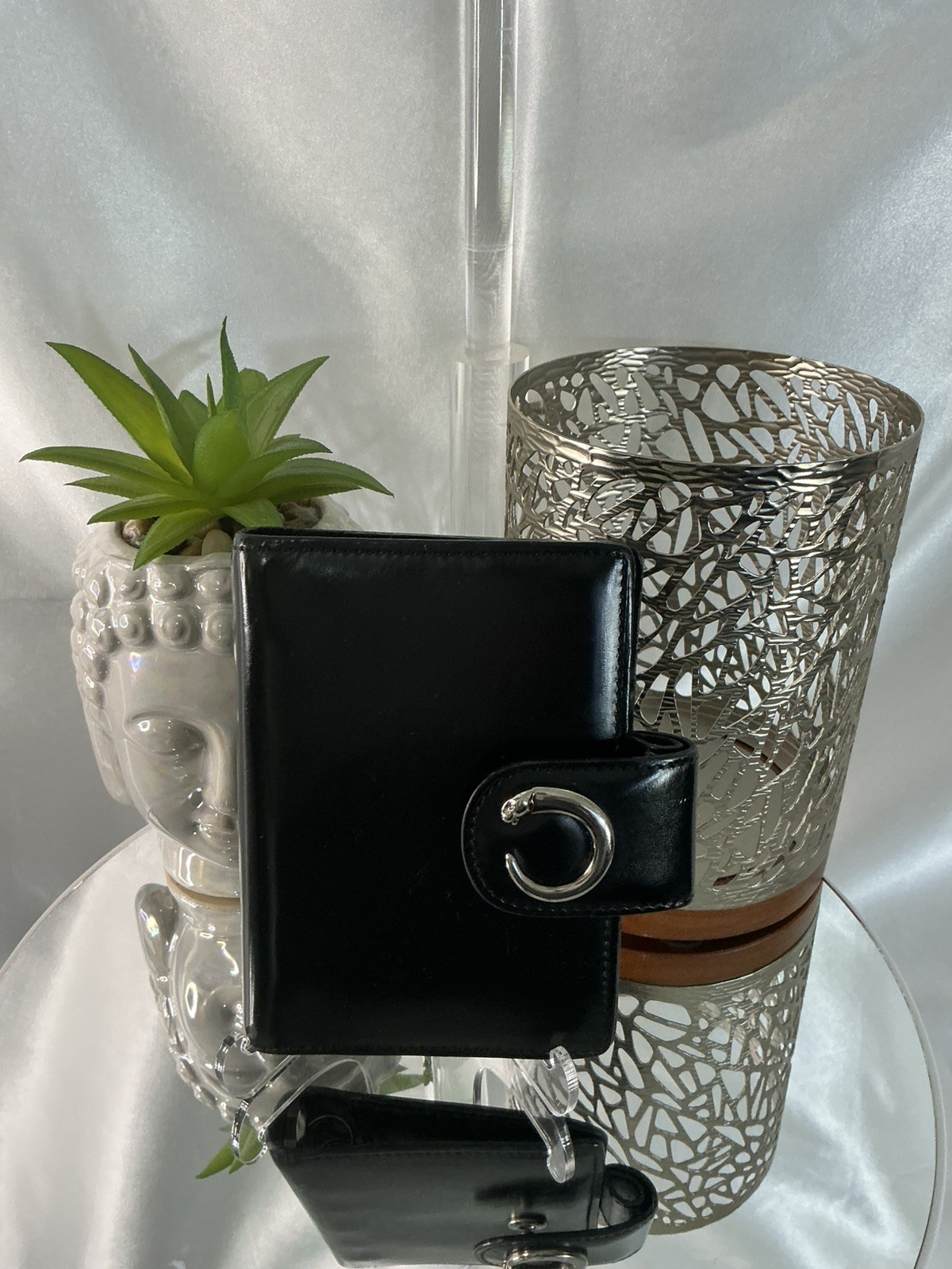 CARTIER Notebook Agenda cover Black- Silver Hardware Preloved Good Condition