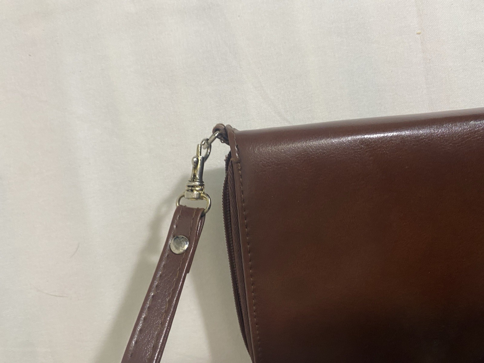 Brown Faux Leather Zip Around Wristlet Wallet Organizer W/ Ring Binder