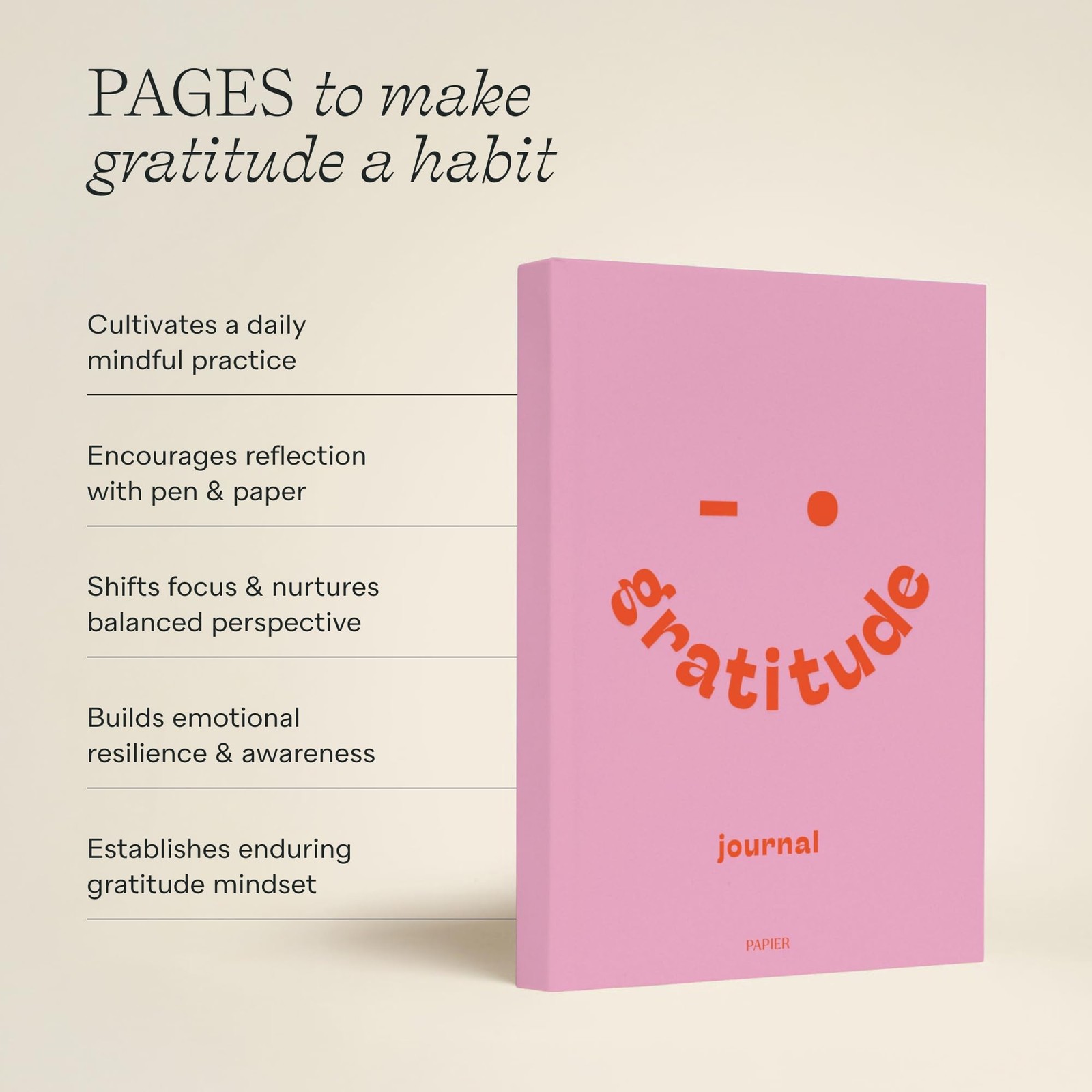 Papier Gratitude Attitude Journal – Pink Hardcover | Daily Prompts, Morning &