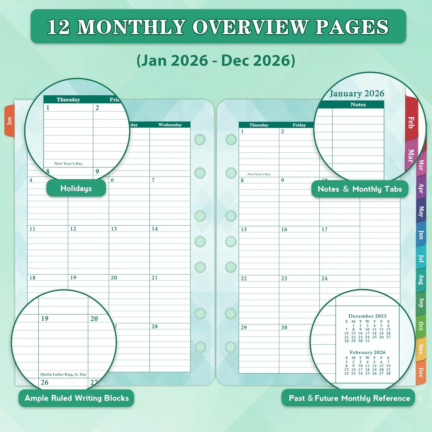 Refillable 2026 Planner – 2 Pages Per Day Organizer with Inspirational Quotes