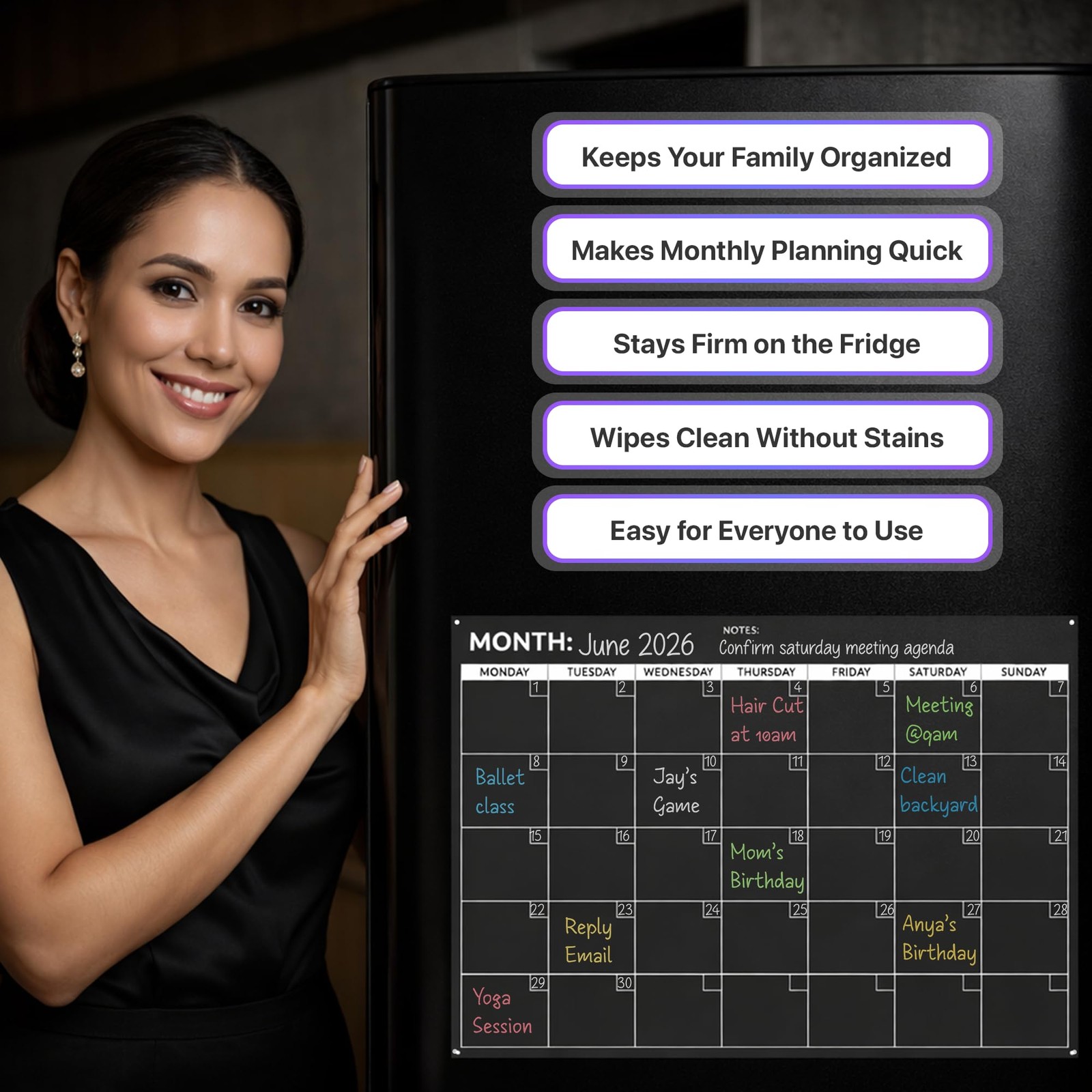 Fridge Calendar Acrylic 17×12”, Start Monday | Magnetic 17″ x 12″, Clear