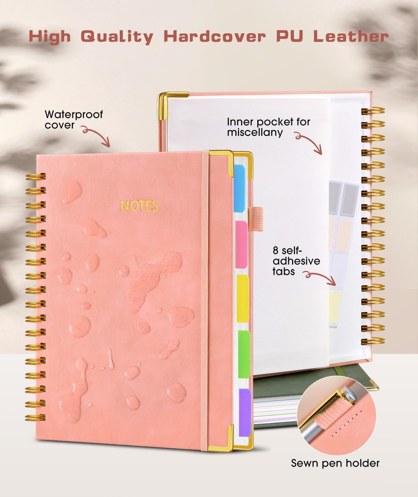 Hardcover Spiral Notebook Journal with Removable Dividers Tabs, 300 Pages Lea…