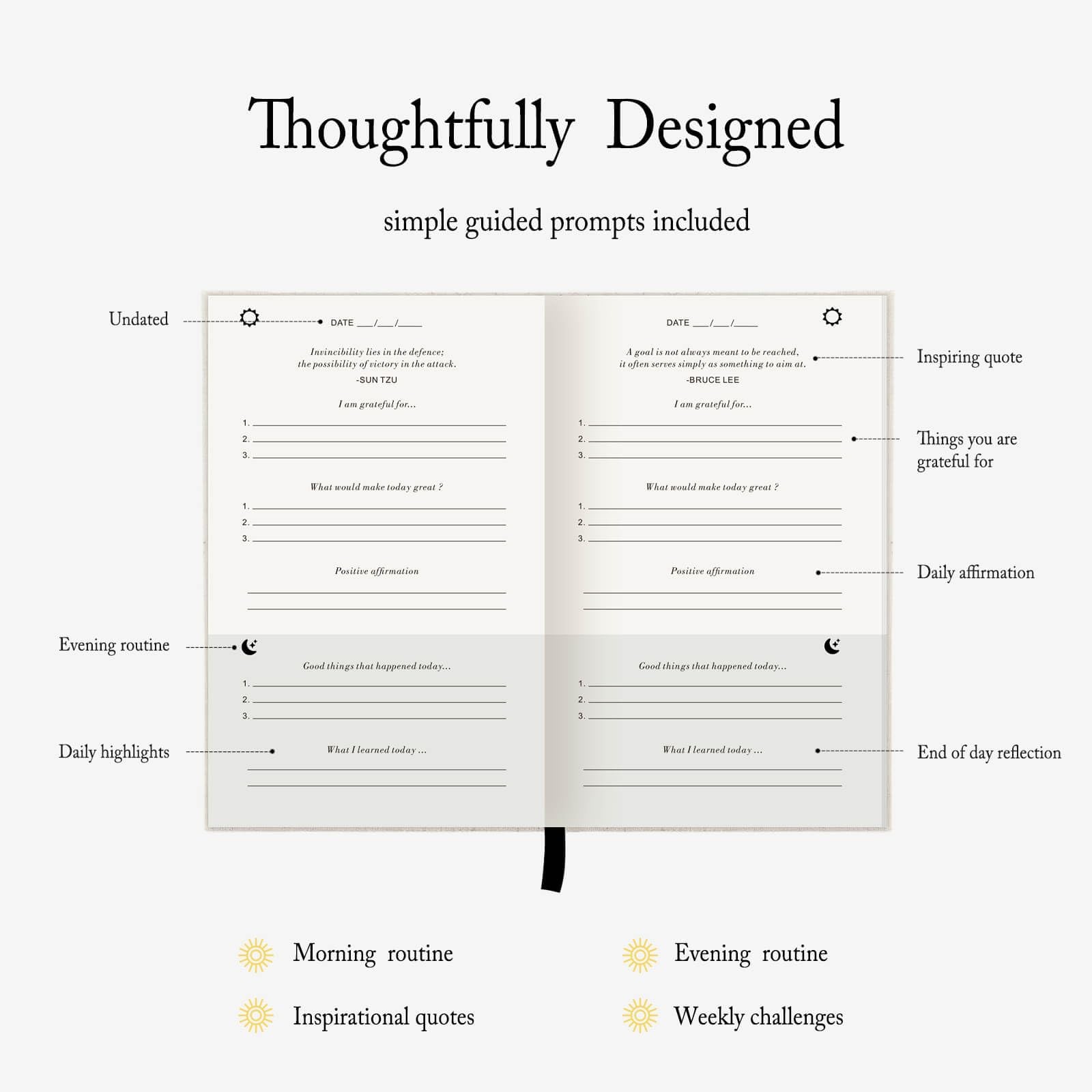 The Gratitude Journal – for More Mindfulness, Happiness, 5×8 inches, Beige