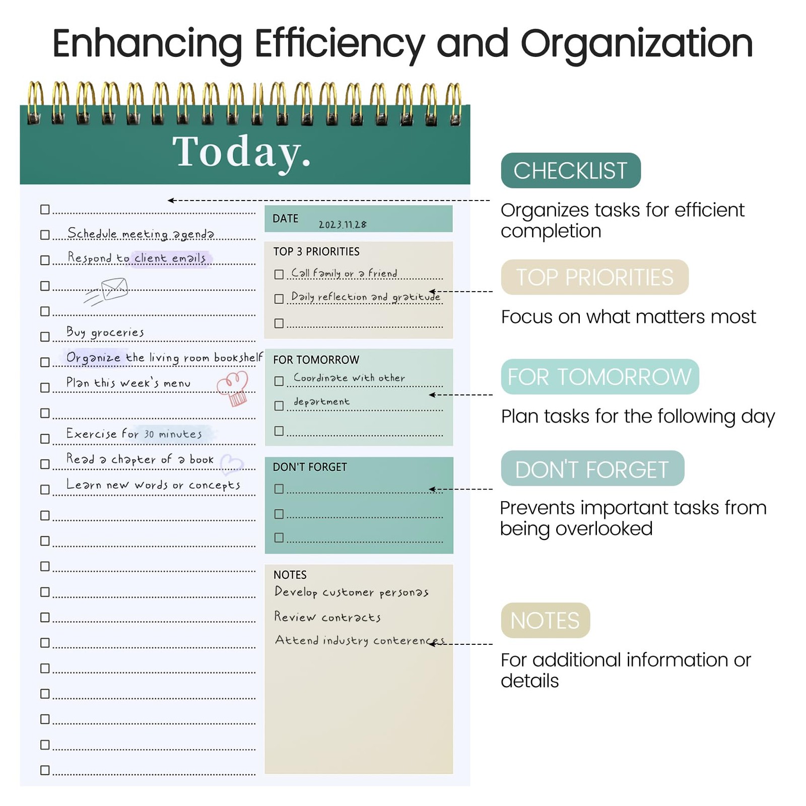 To Do List Notepad – Notebook for Work 6.5 x 9.8 inches, Green