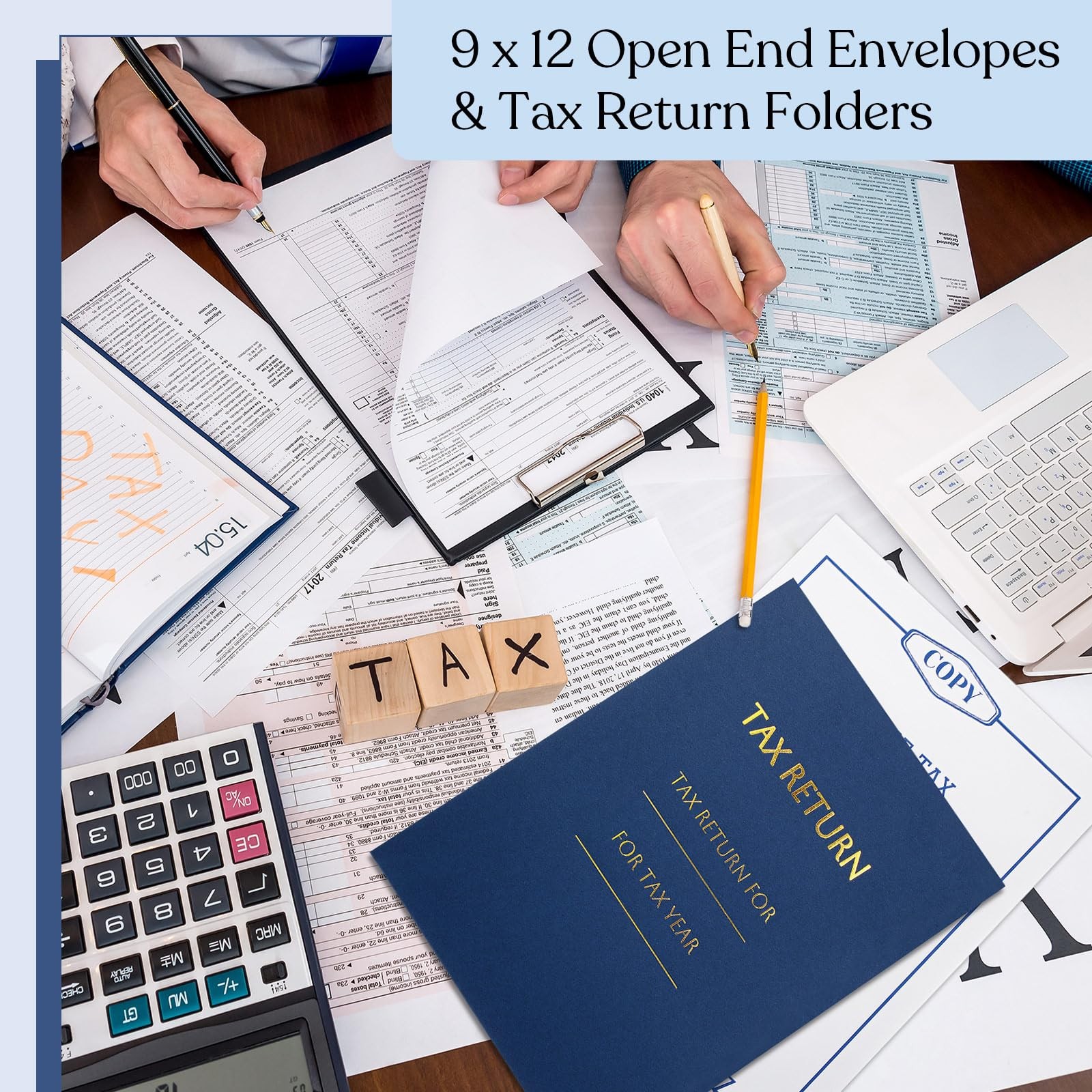 Tax Return Envelopes Folders Set 9×12 Inch White Open End 2 Pocket 50 PCS