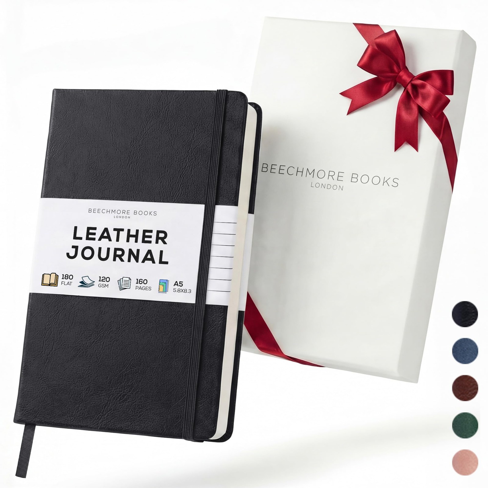 BEECHMORE BOOKS Premium Lined Journal Notebook, 5″ x 8″ A5, Charcoal Black