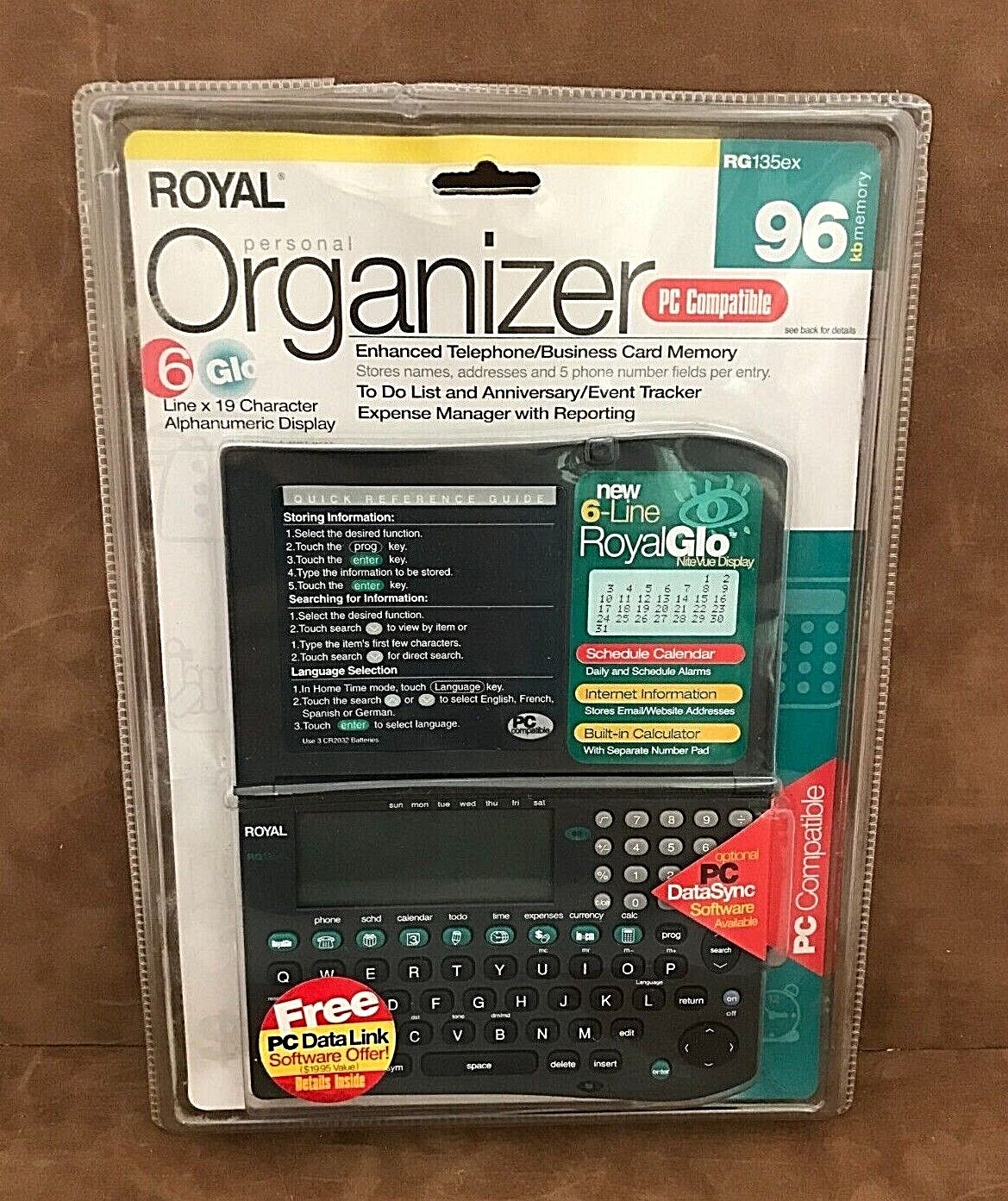 NEW ~ ROYAL Personal Organizer ~ RG135EX ~ PC Compatible ~ Royal Glo Nite Vue