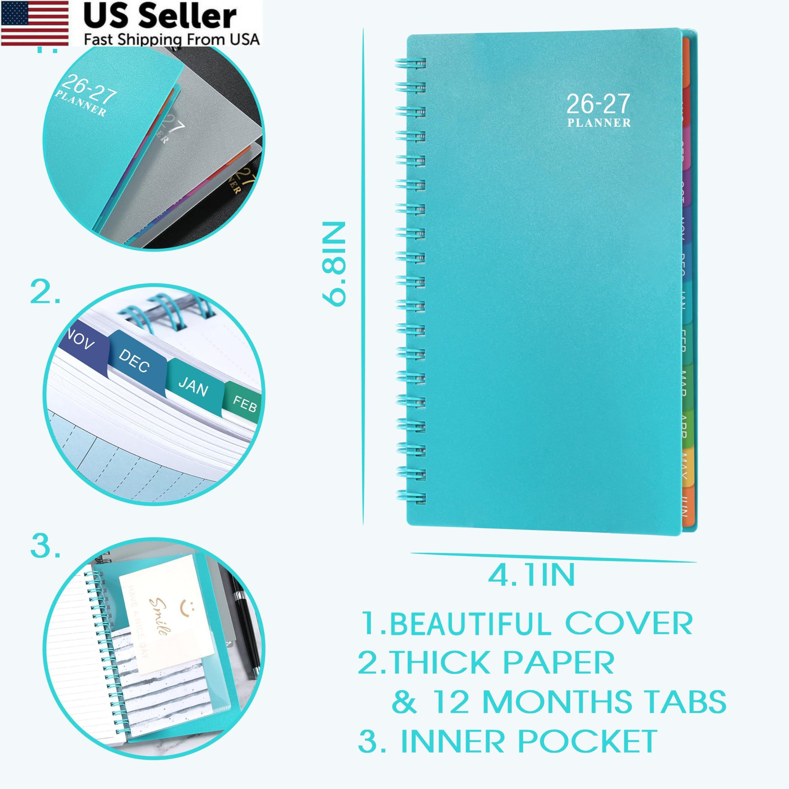 2026-2027 Pocket Calendar/Planner – 6.4 inches X 3.9 inches, Lake-green
