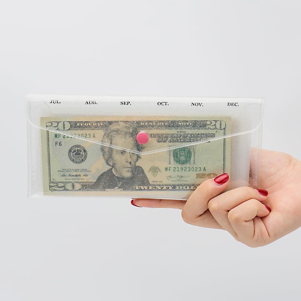 Cash Envelope Wallet PVC Transparent Budget Wallet Money Pocket Dividers Fros…
