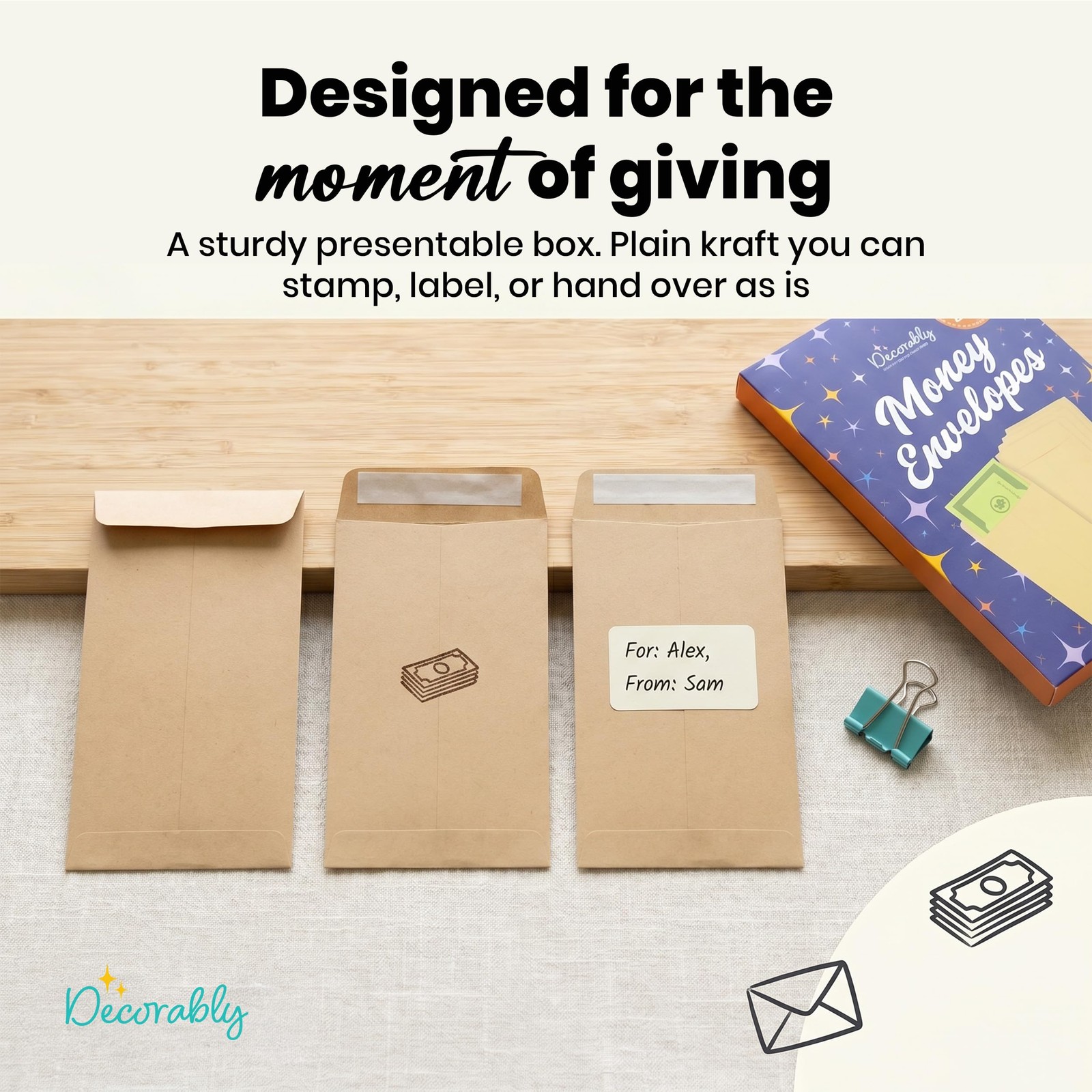 Kraft Money Envelopes 110 Pack 6.5×3.5in Self Adhesive Coin Gift Cash