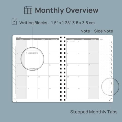 Weekly Monthly Planner 2027 6.5 x 8.5 Hourly Time Slots Spiral Leather Cover