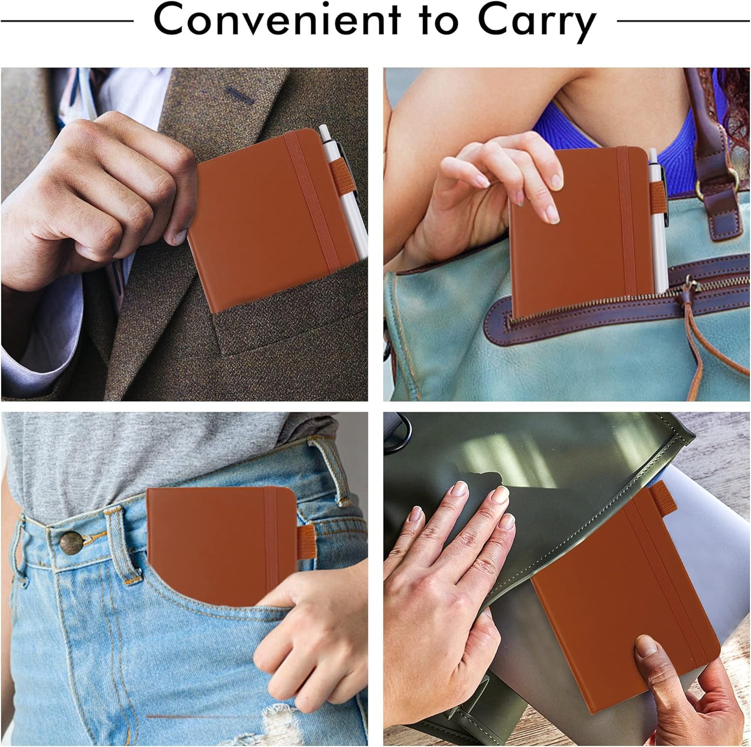 feela 3 Pack Pocket Notebook Journals, Mini Cute Small Journal 3 Brown