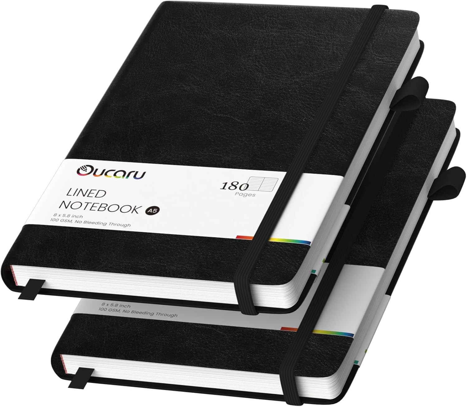 Oucaru Lined Journal Notebook, 2 Pack, 180 Pages, A5 Journals for Writing, 100 G