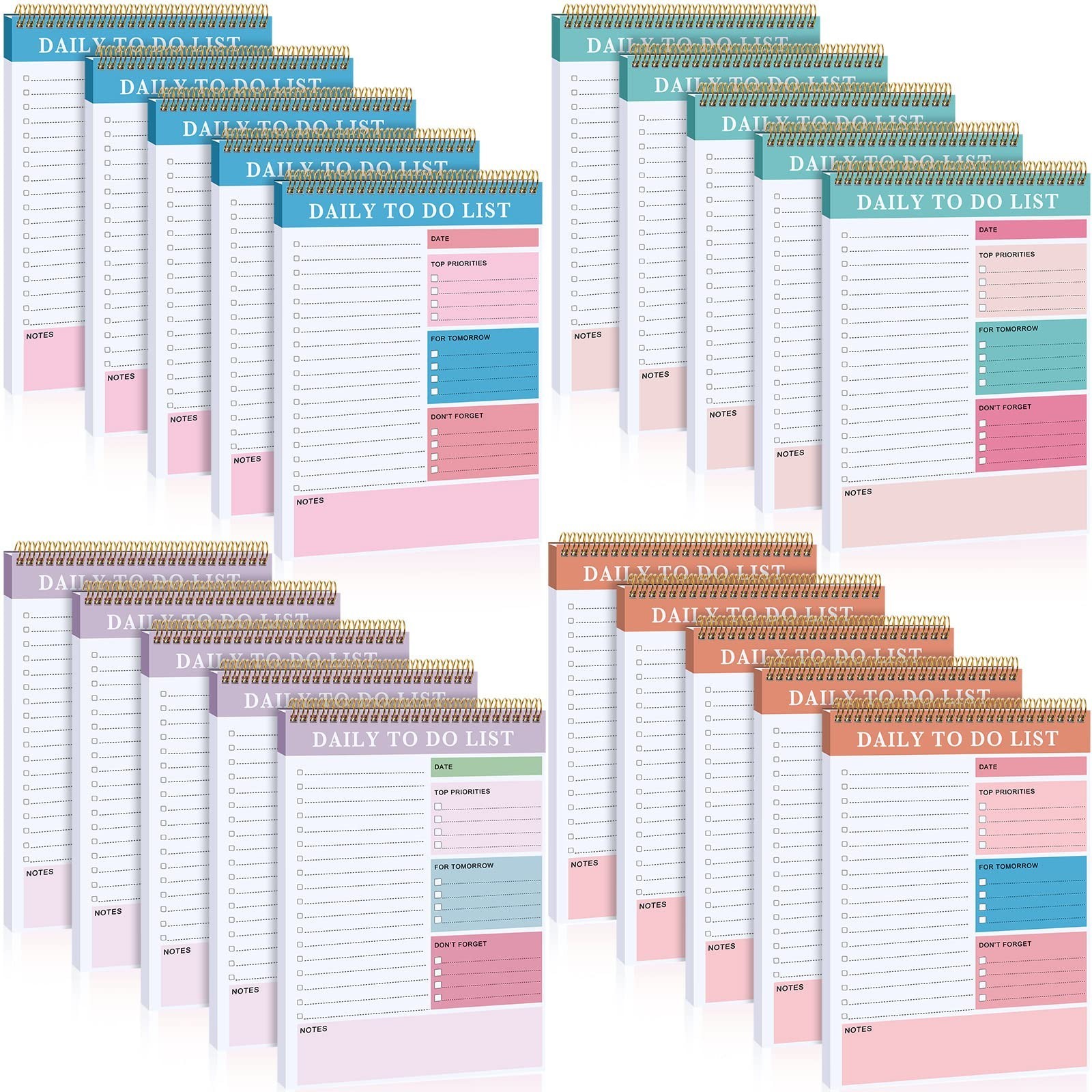 20 Pcs Daily Planner Notepad – 52 Sheets Tear-Off, Spiral To-Do List Notebook, 6