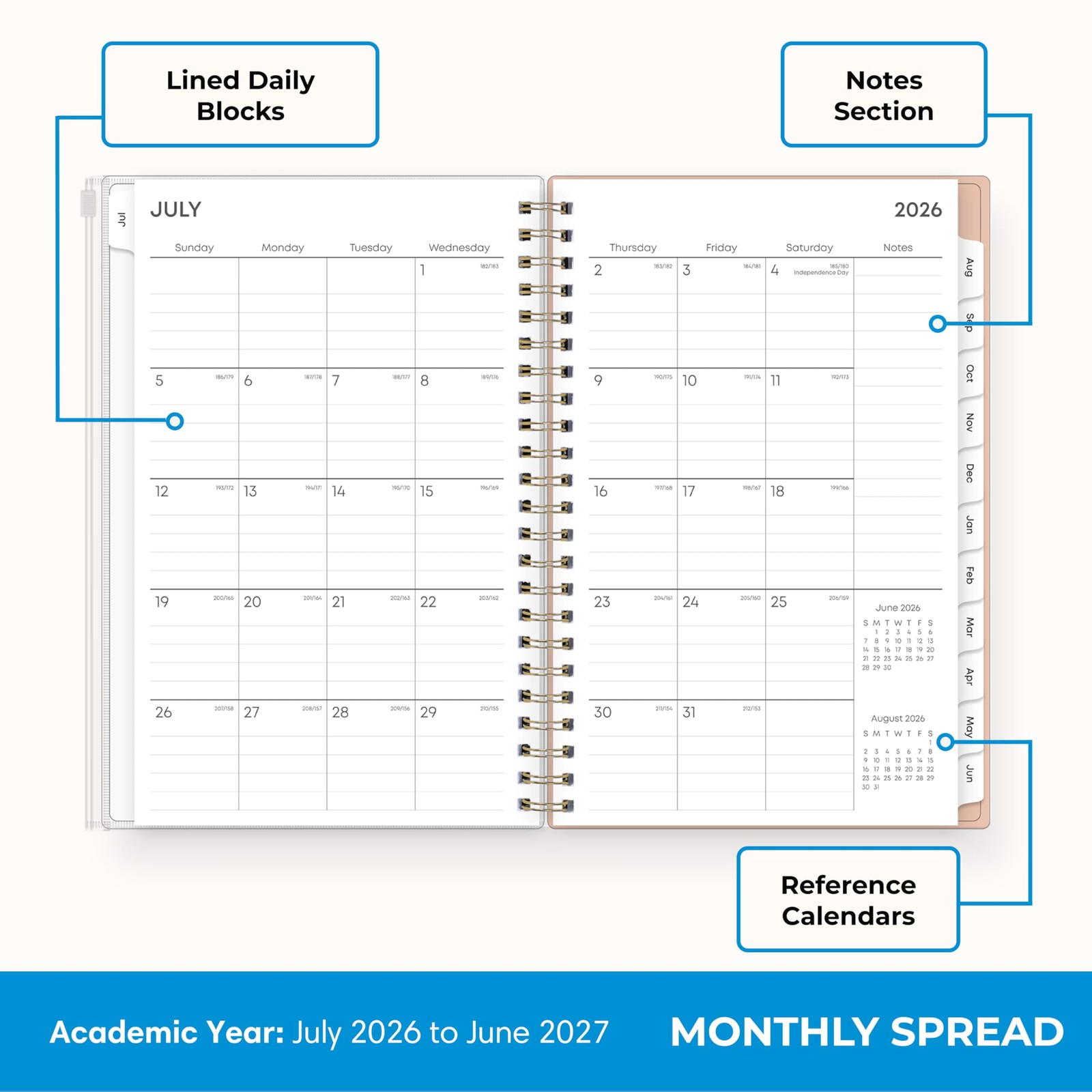 Blue Sky 2026-2027 Weekly and Monthly Academic Year Planner Calendar, July 20…