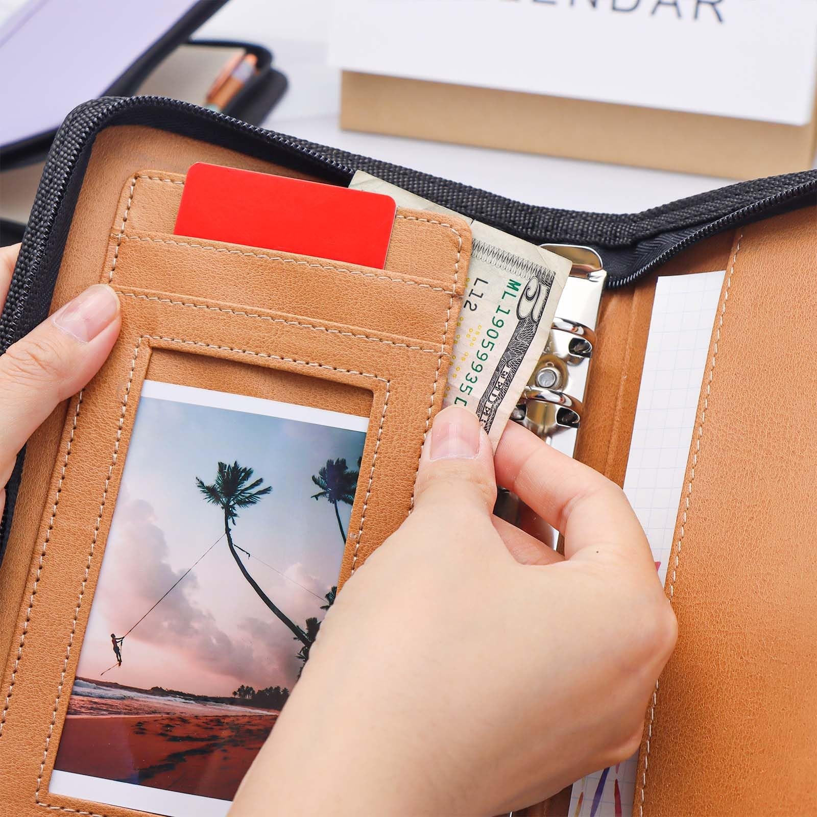 Black A6 Budget Binder Zipper PU Leather Binders Cover A6,