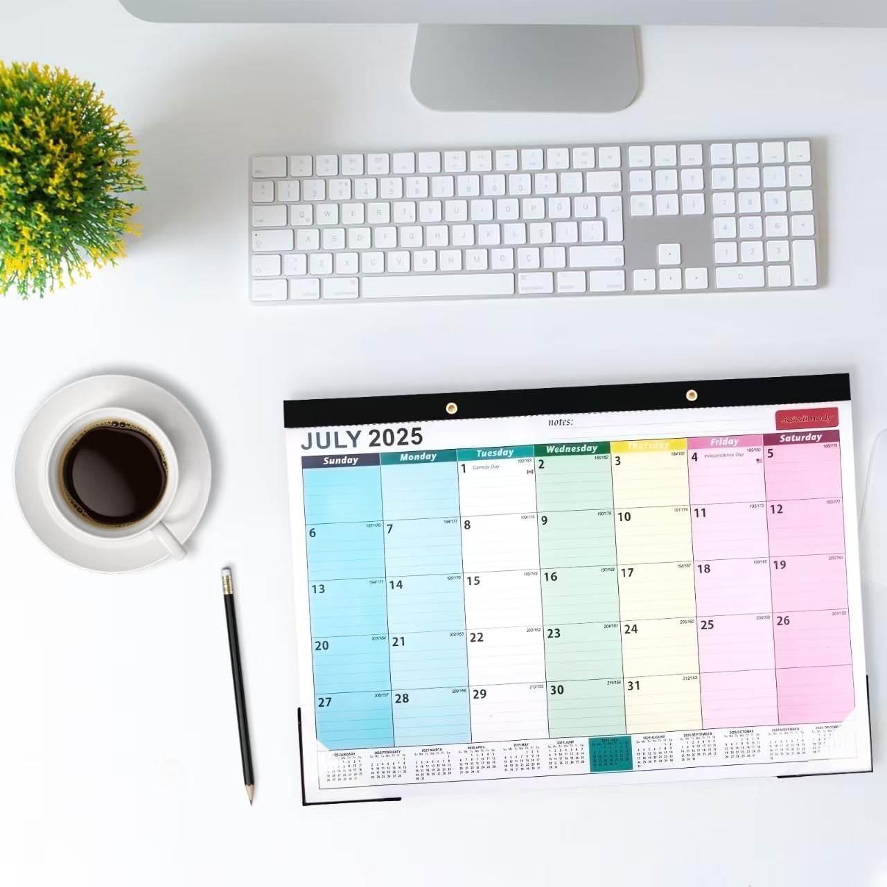 Desk Calendar 2025-2026 with Stickers 17 x 12 inch JUL. Medium, Colorful