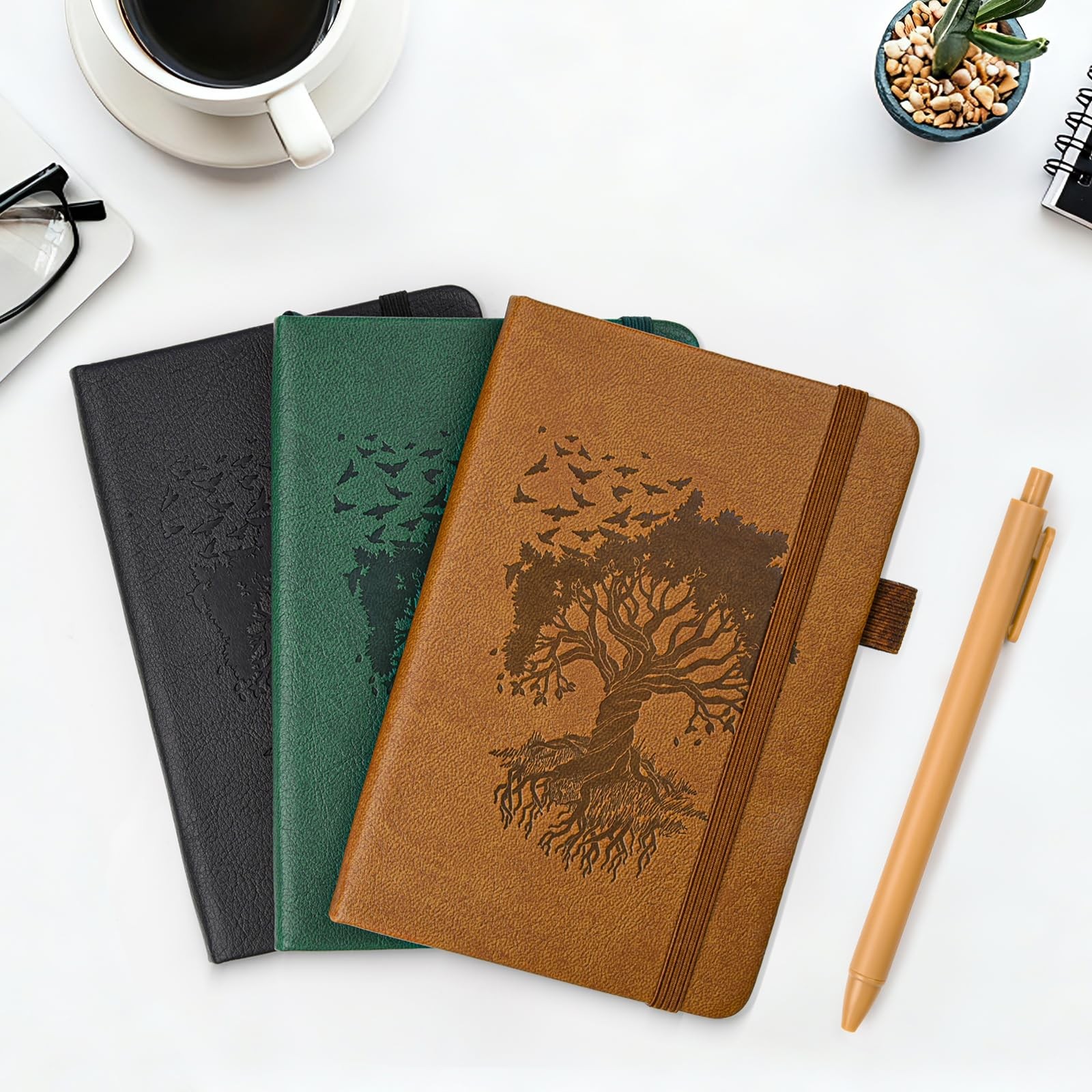 OMEYA Lined Pocket Notebook Journal: 3 Pack Small Notebooks Multicolor (Tree)