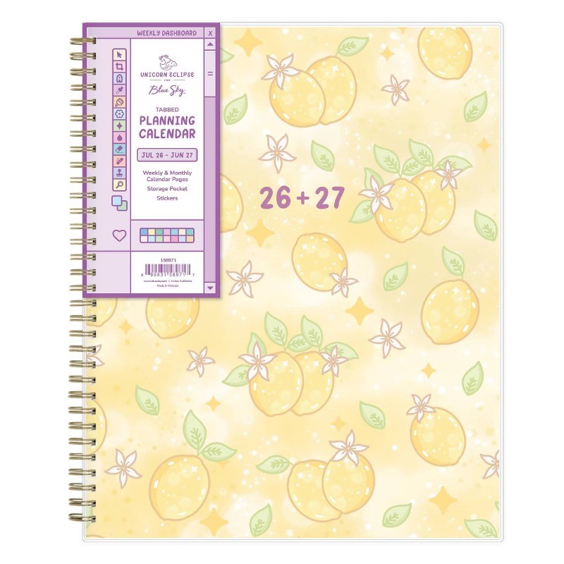 Unicorn Eclipse 8.5″x11″ 2026-2027 Weekly/Monthly Planner Lemons Smooth Frosted